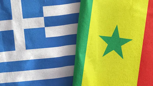 Senegal en Griekenland twee vlaggen textiel doek 3D rendering — Stockfoto