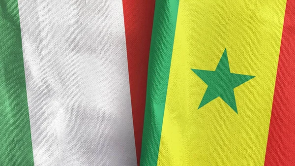 Senegal e Itália duas bandeiras de pano têxtil 3D renderização — Fotografia de Stock