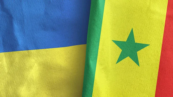 Senegal y Ucrania dos banderas de tela textil representación 3D — Foto de Stock