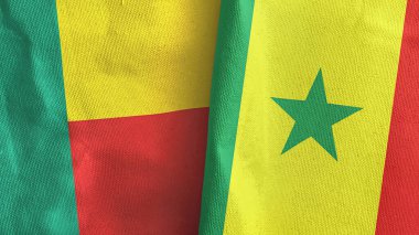 Senegal ve Benin iki bayraklı tekstil kumaşı 3D.