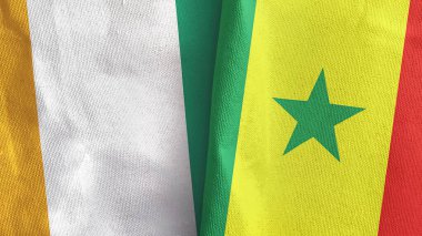 Senegal ve Cote dIvoire Fildişi Sahilleri İki bayrak Tekstil Kumaşı 3D