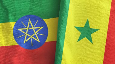 Senegal ve Etiyopya iki bayraklı tekstil kumaşı 3D
