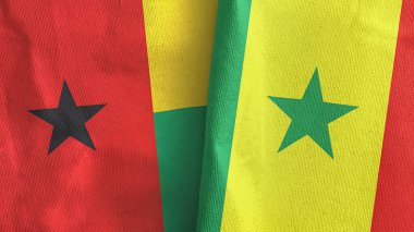 Senegal ve Gine-Bissau iki bayraklı tekstil kumaşı 3D