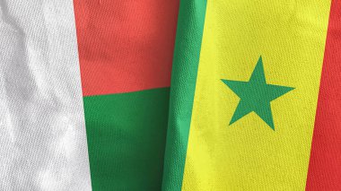 Senegal ve Madagaskar. İki bayrak, tekstil kumaşı, 3 boyutlu.