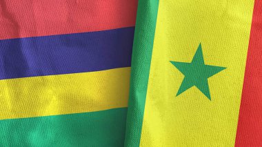 Senegal ve Mauritius 'un iki bayrağı tekstil kumaşı 3D.