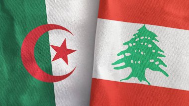 Lübnan ve Cezayir 'de iki bayraklı tekstil kumaşı 3D.