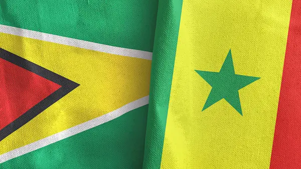 Senegal och Guyana två flaggor textilduk 3D-rendering — Stockfoto