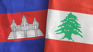 Lübnan ve Kamboçya iki bayraklı tekstil kumaşı 3D