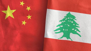 Lübnan ve Çin 'de iki bayraklı kumaş 3D.