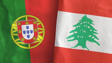 Lübnan ve Portekiz 'de iki bayraklı tekstil kumaşı 3D.