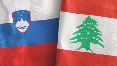 Lübnan ve Slovenya iki bayraklı kumaş 3D görüntüleme