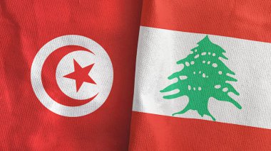 Lübnan ve Tunus iki bayraklı tekstil kumaşı.
