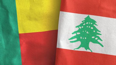 Lübnan ve Benin iki bayraklı tekstil kumaşı.