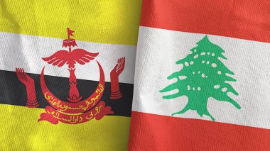 Lübnan ve Brunei iki bayraklı tekstil kumaşı.