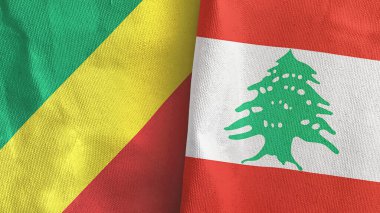 Lübnan ve Kongo 'da iki bayraklı tekstil kumaşı 3D.