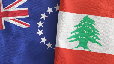 Lübnan ve Cook Adaları. İki bayraklı tekstil kumaşı.