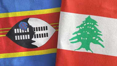 Lübnan ve Eswatini Svaziland iki bayraklı tekstil kumaşı 3D
