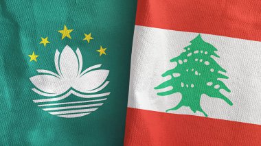 Lübnan ve Macau iki bayraklı tekstil kumaşı.
