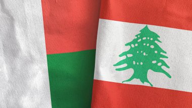 Lübnan ve Madagaskar 'da iki bayraklı tekstil kumaşı 3D.