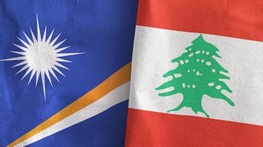 Lübnan ve Marshall Adaları. İki bayraklı tekstil kumaşı.