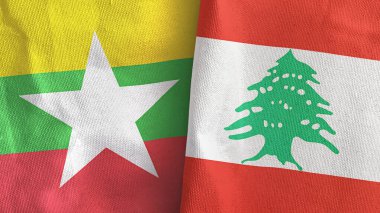 Lübnan ve Myanmar iki bayraklı tekstil kumaşı.