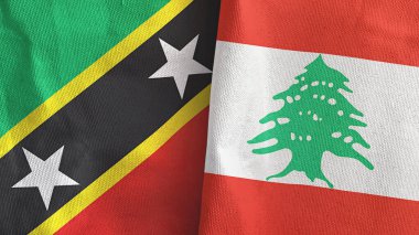 Lübnan ve Saint Kitts ve Nevis iki bayraklı tekstil kumaşı.