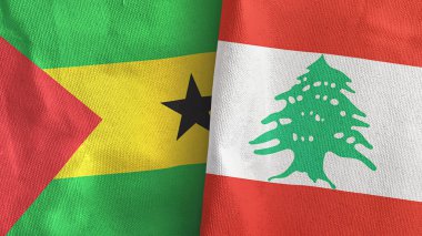 Lübnan ve Sao Tome ve Principe iki bayraklı tekstil kumaşı 3D