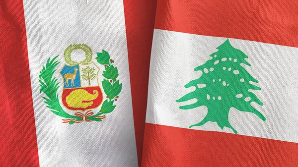 Liban et Pérou deux drapeaux tissu textile rendu 3D — Photo
