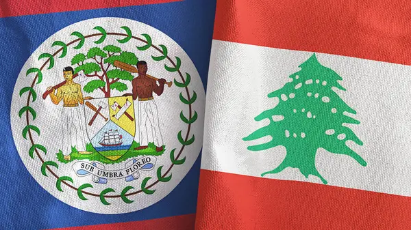 Ливан и Белиз два флага текстильная ткань 3D рендеринг — стоковое фото