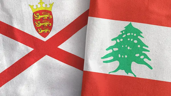 Liban et Jersey deux drapeaux tissu textile rendu 3D — Photo