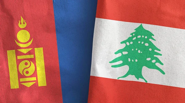 Libanon en Mongolië twee vlaggen textiel doek 3D rendering — Stockfoto