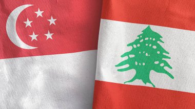 Lübnan ve Singapur iki bayraklı tekstil kumaşı.