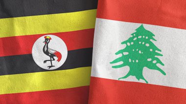 Lübnan ve Uganda iki bayraklı tekstil kumaşı.