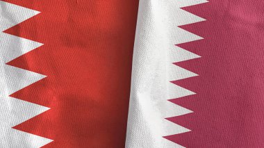 Katar ve Bahreyn iki bayraklı tekstil kumaşı 3D görüntüleme
