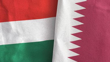 Katar ve Macaristan iki bayraklı tekstil kumaşı 3D görüntüleme