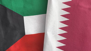 Katar ve Kuveyt iki bayraklı tekstil kumaşı 3D görüntüleme
