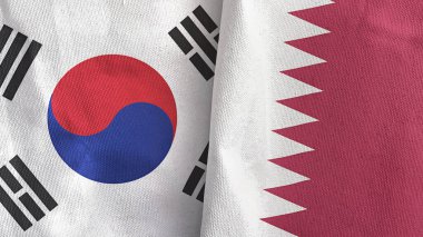 Katar ve Güney Kore 'de iki bayraklı kumaş 3D.