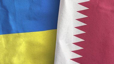 Katar ve Ukrayna 'da iki bayraklı tekstil kumaşı 3D.