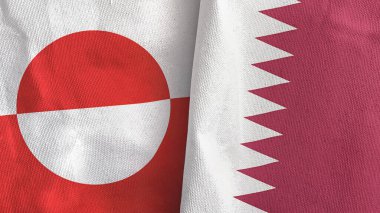 Katar ve Grönland iki bayraklı tekstil kumaşı 3D