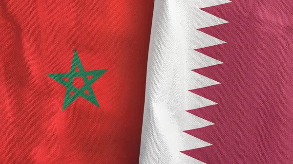 Qatar and Morocco two flags textile cloth 3D rendering — Stockfoto