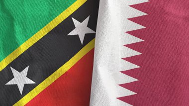 Katar ve Saint Kitts ve Nevis iki bayraklı tekstil kumaşı 3D