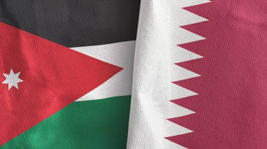 Katar ve Ürdün iki bayraklı tekstil kumaşı 3D görüntüleme