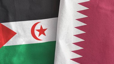 Katar ve Batı Sahra 2 bayraklı tekstil kumaşı 3D