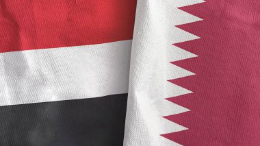 Katar ve Yemen 'de iki bayraklı tekstil kumaşı 3D.