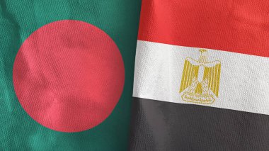 Mısır ve Bangladeş iki bayrak tekstil kumaşı 3D