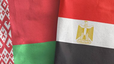 Mısır ve Belarus iki bayrak tekstil kumaşı 3D görüntüleme