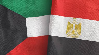 Mısır ve Kuveyt 'te iki bayrak, tekstil kumaşı 3D.