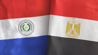 Mısır ve Paraguay iki bayraklı tekstil kumaşı 3D