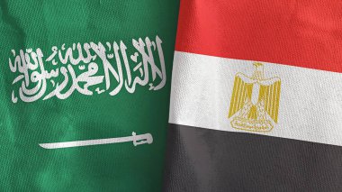 Mısır ve Suudi Arabistan 'da iki bayraklı tekstil kumaşı 3D.
