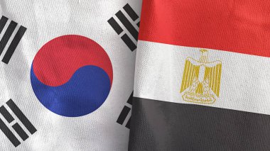 Mısır ve Güney Kore 'de iki bayraklı kumaş 3D.